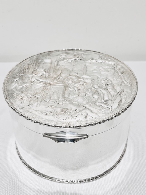 Antique Round Silver Plated Biscuit Box (c.1880)