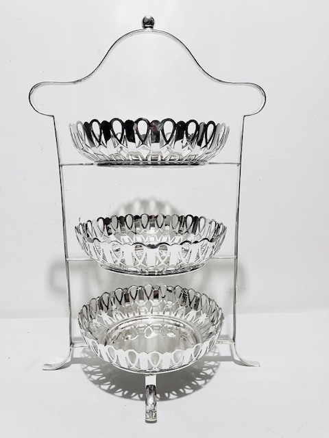 Antique Silver Plated Three Tier Cake Stand with Three original Removable Plates