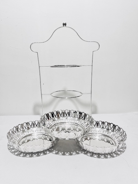 Antique Silver Plated Three Tier Cake Stand with Three Original Removable Plates