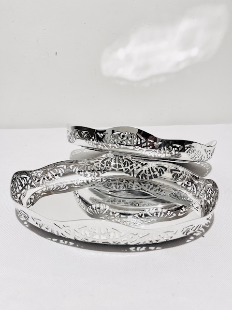 Antique Silver Plated Two Tier Cake Stand with Oval Dishes