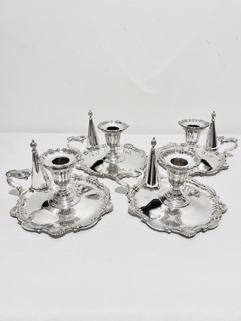 Set of Four Antique Silver Plated Chamber Sticks