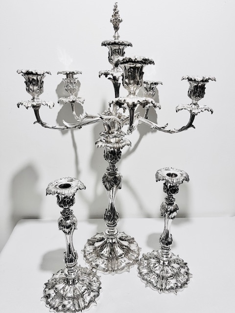 Exceptional Suite of Antique Cast Silver Plated Candelabra (c.1880)