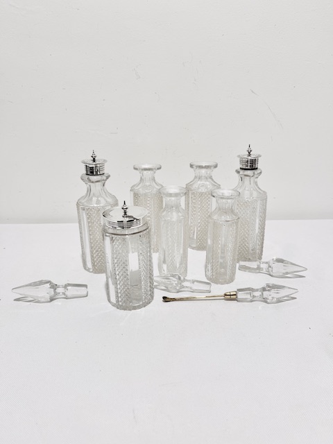 Antique Silver Plated and 7 Bottle Glass Cruet