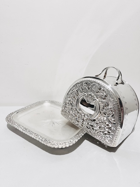Antique Silver Plated Cheese Dish with Frosted Glass Liner
