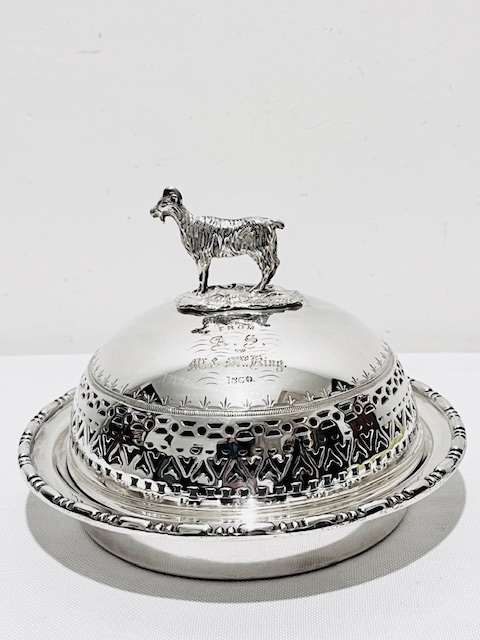 Antique Silver Plated Butter Dish with White Glass Liner (c.1860)
