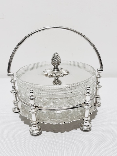 Antique Silver Plated and Hobnail Cut Glass Jam or Preserve Dish (c.1900)