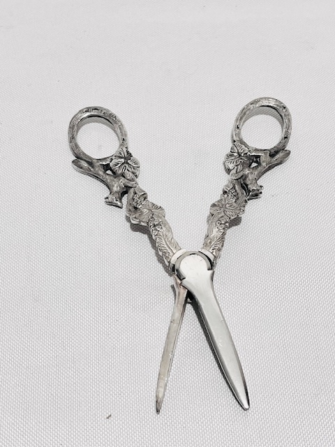 Pair of Antique Silver Plated Grapes Scissors or Shears