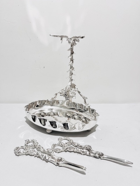 Charming Antique Silver Plated Grapes Stand with Matching Shears