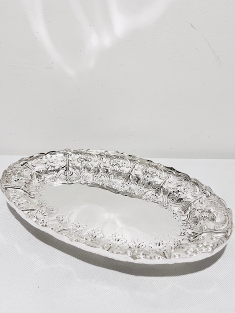 Handsome Antique Silver Plated Oval Berry Dish