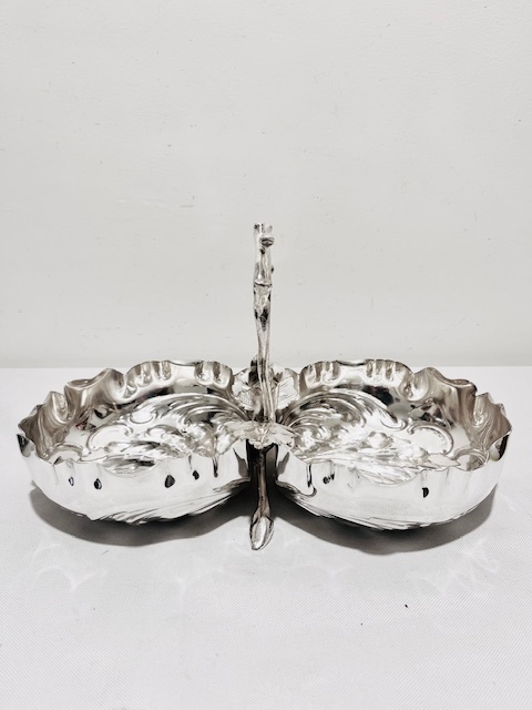 Antique Silver Plated Fruit Serving Dish with Shell Like Design