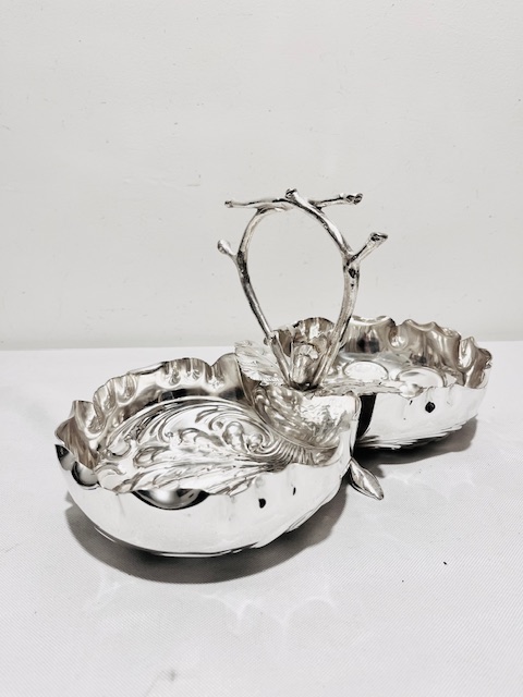 Antique Silver Plated Fruit Serving Dish with Shell Like Design