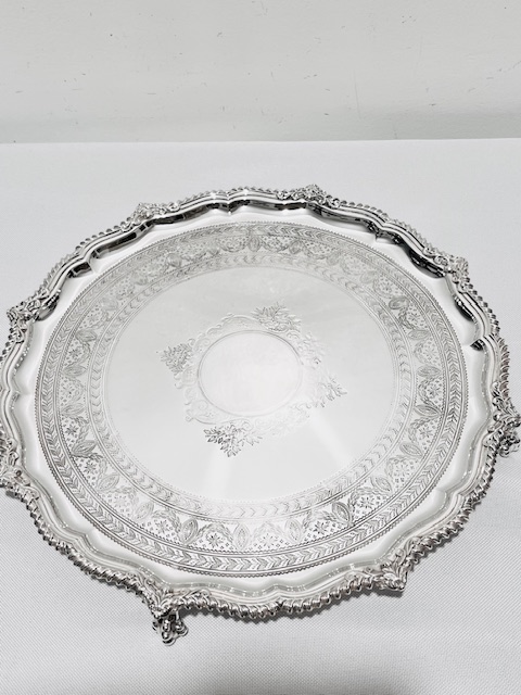 Round Antique James Dixon & Sons Silver Plated Salver