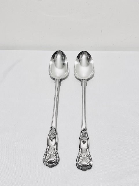Pair of Antique Silver Plated Kings Pattern Basting or Serving Spoons