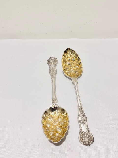 Smart Boxed Pair of Antique Silver Plated Fruit or Berry Serving Spoons