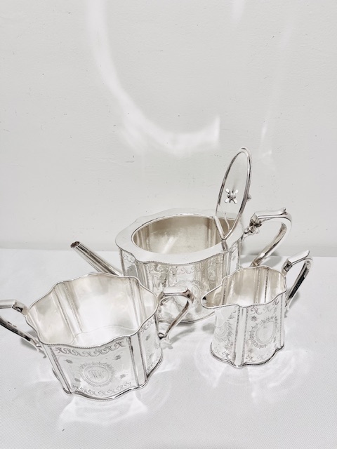 Antique Silver Plated Three Piece Can Shaped Tea Set