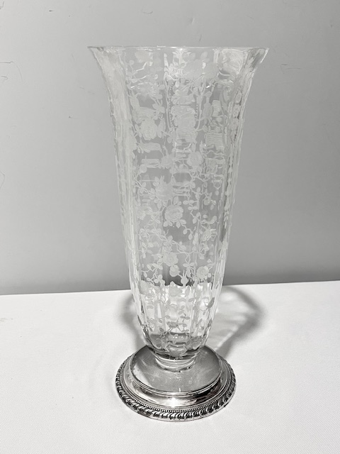 Antique Solid Sterling Silver and Glass Vase