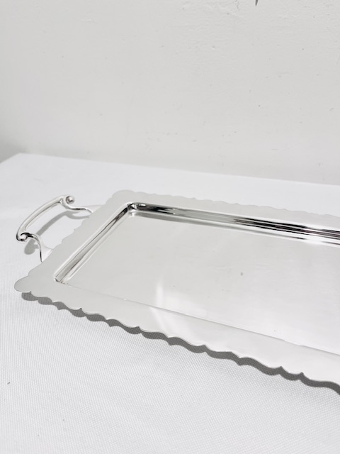 Antique Silver Plated Rectangular Tray with Wavy Edges