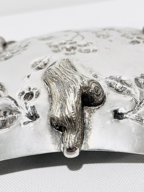 Unusual Antique Silver Plated Tray on Three Realistic Log Feet