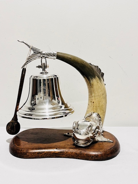Unusual Antique Silver Plated and Cow Horn Dinner Bell