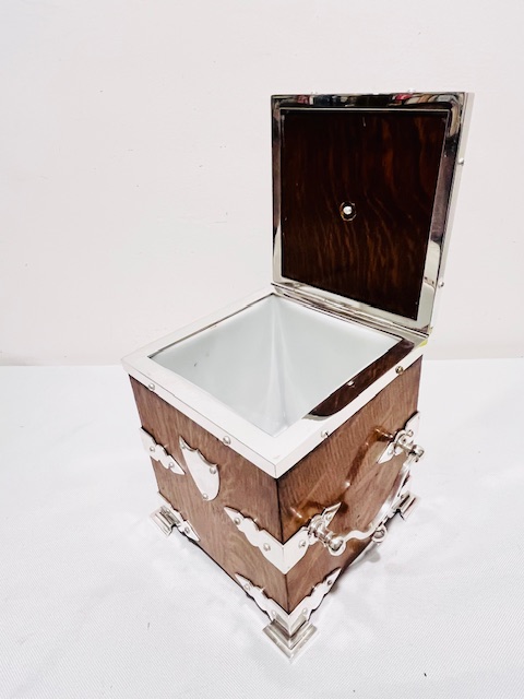 Smart Antique Oak Biscuit Box with Silver Plated Mounts
