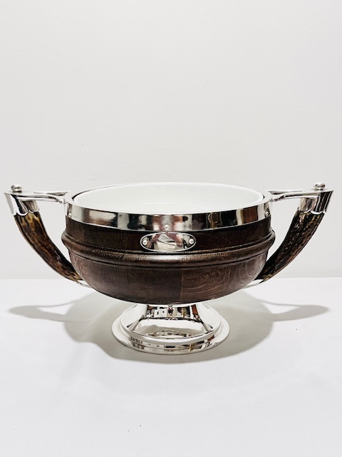 Charming Antique Silver Plate and Oak Salad Bowl