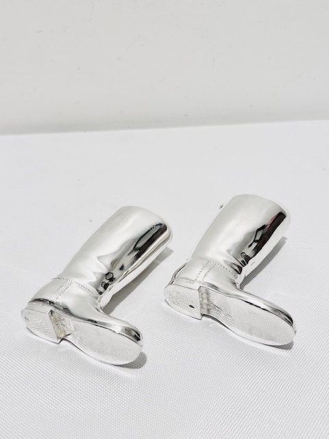 Vintage Silver Plated Jiggers or Shot Measures in the Form of Riding Boots Vintage Silver Plated Jiggers or Shot Measures in the Form of Riding Boots