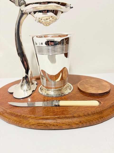 Antique Silver Plated and Oak Juicer or Lemon Squeezer Antique Silver Plated and Oak Juicer or Lemon Squeezer