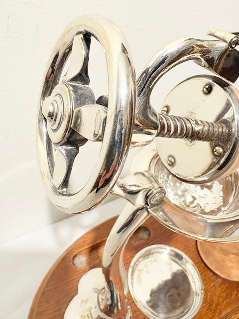 Antique Silver Plated and Oak Juicer or Lemon Squeezer Antique Silver Plated and Oak Juicer or Lemon Squeezer
