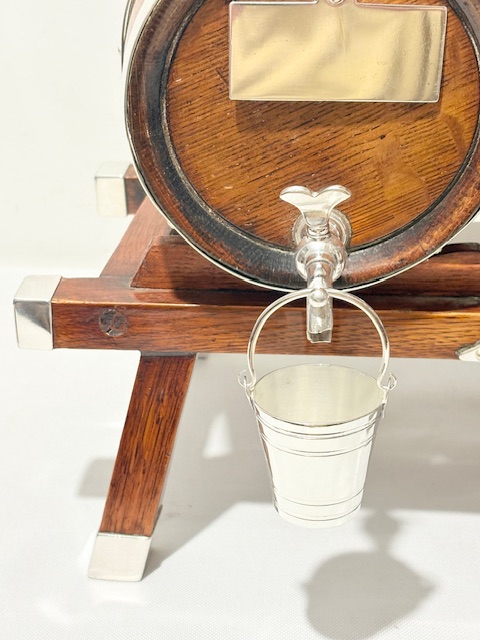 Three Rare Antique Silver Plated and Oak Brandy Whisky or Port Barrels Three Rare Antique Silver Plated and Oak Brandy Whisky or Port Barrels