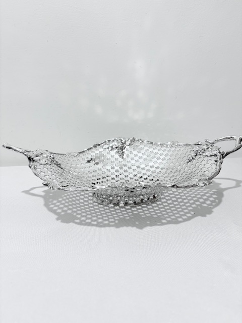 Attractive Antique Silver Plated Basket with Realistic Vine Handles