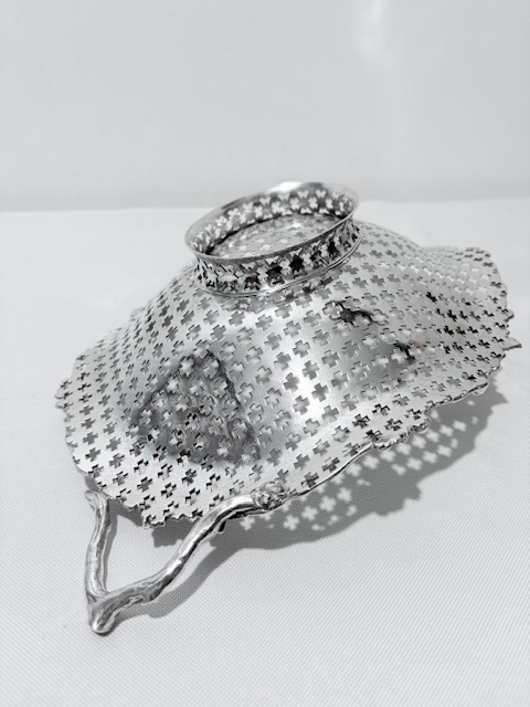 Attractive Antique Silver Plated Basket with Realistic Vine Handles