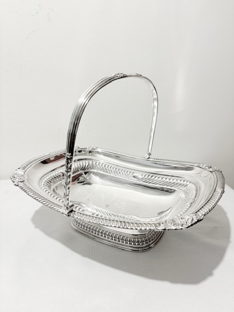 Large Rectangular Antique Silver Plated Swing Handle Basket