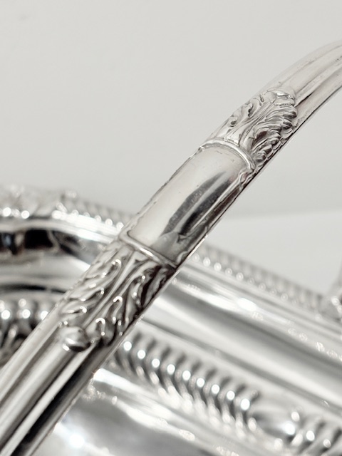 Large Rectangular Antique Silver Plated Swing Handle Basket