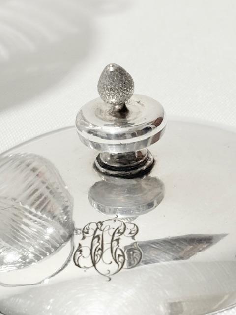 Antique Silver Plated and Cut Glass Biscuit Barrel with Swing Handle Antique Silver Plated and Cut Glass Biscuit Barrel with Swing Handle