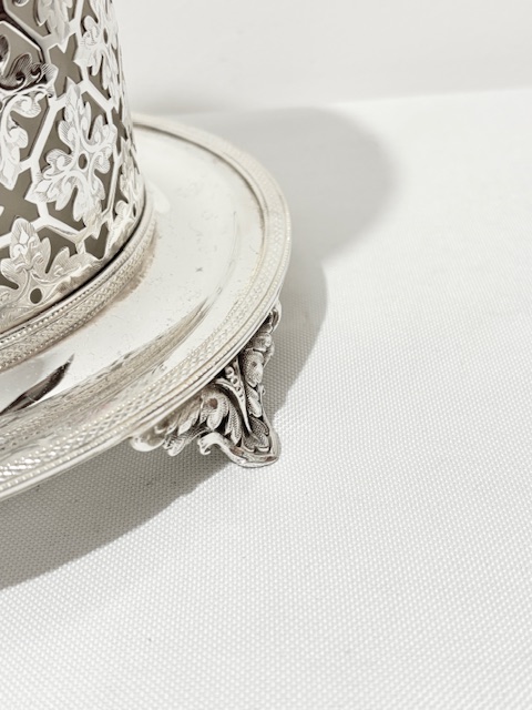 Antique Silver Plated Biscuit Box on a Circular Tray Antique Silver Plated Biscuit Box on a Circular Tray