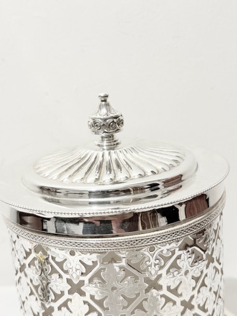 Antique Silver Plated Biscuit Box on a Circular Tray Antique Silver Plated Biscuit Box on a Circular Tray