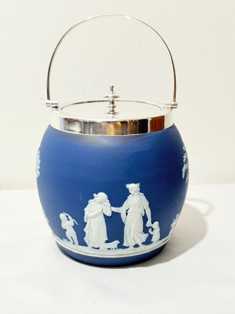 Antique Wedgewood Silver Plated and Jasper Ware Biscuit Box Antique Wedgewood Silver Plated and Jasper Ware Biscuit Box