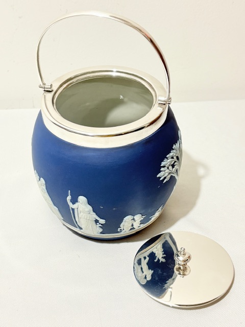 Antique Wedgewood Silver Plated and Jasper Ware Biscuit Box Antique Wedgewood Silver Plated and Jasper Ware Biscuit Box