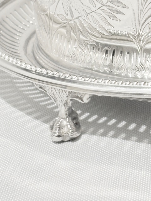 Antique Oval Silver Plated Biscuit Box Engraved with Ferns