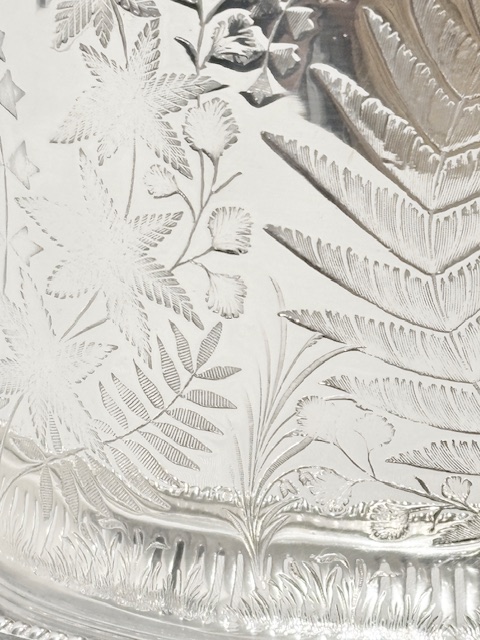 Antique Oval Silver Plated Biscuit Box Engraved with Ferns