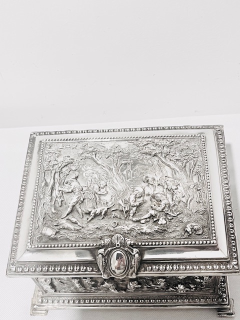 Elaborate Antique Silver Plated Electrotype Box with Farm Scenes