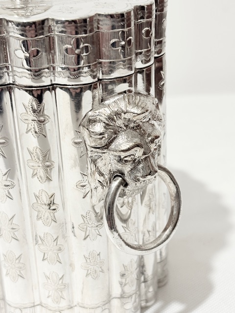 Antique Oval Silver Plated Tea Caddy with Lions Head Handles