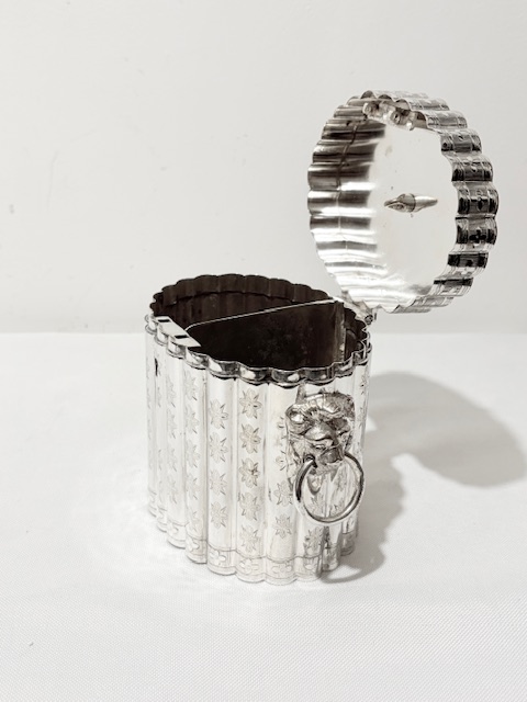 Antique Oval Silver Plated Tea Caddy with Lions Head Handles