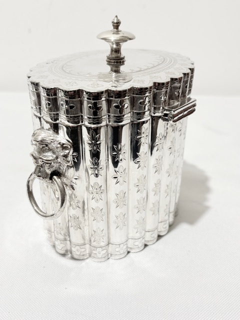 Antique Oval Silver Plated Tea Caddy with Lions Head Handles
