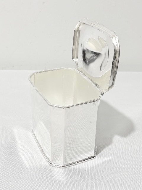 Rectangular Antique Silver Plated Tea Caddy with Canted Corners Rectangular Antique Silver Plated Tea Caddy with Canted Corners