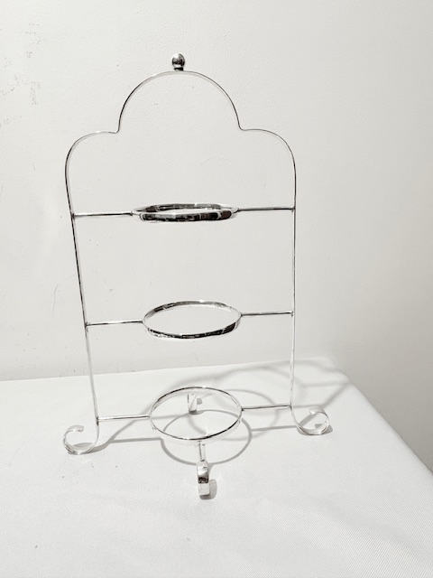 Antique Silver Plated Three Tier Cake Stand on 4 Curled Feet Antique Silver Plated Three Tier Cake Stand on 4 Curled Feet