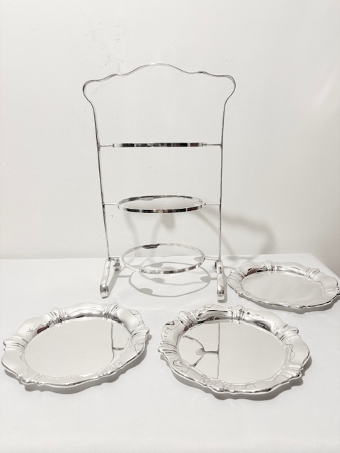 Antique Silver Plated Three Tier Cake Stand with Original Removable Plates Antique Silver Plated Three Tier Cake Stand with Original Removable Plates