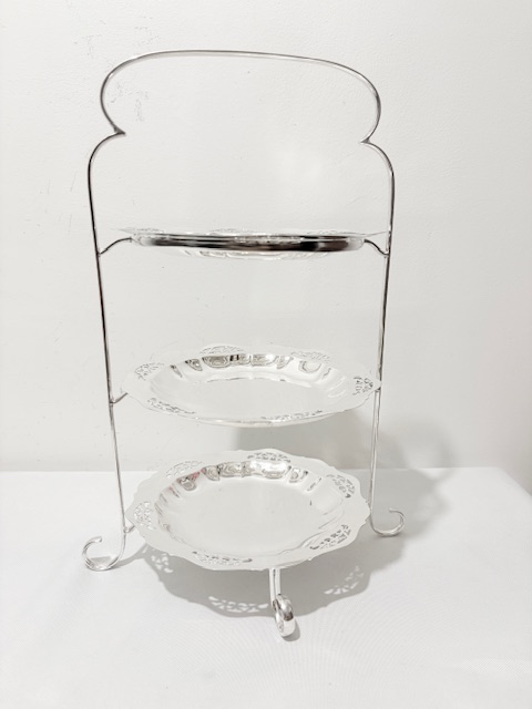 Vintage Silver Plated Cake Stand with Removable Plates Having Raised Edges Vintage Silver Plated Cake Stand with Removable Plates Having Raised Edges