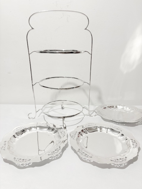 Vintage Silver Plated Cake Stand with Removable Plates Having Raised Edges Vintage Silver Plated Cake Stand with Removable Plates Having Raised Edges