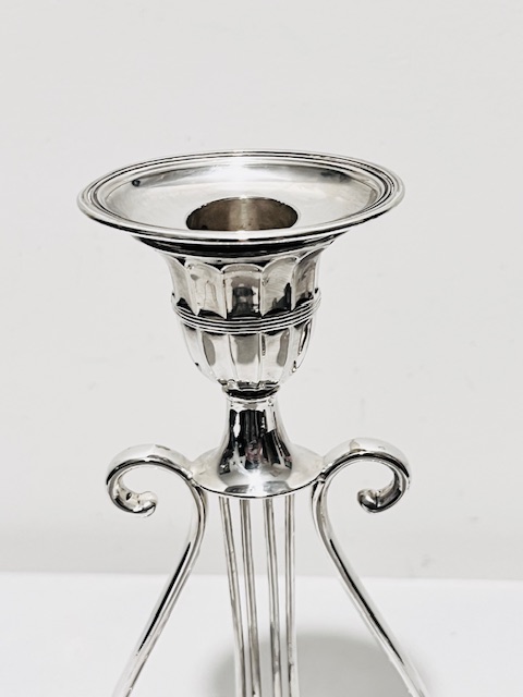 Novelty Pair of Antique Silver Plated Candlesticks Shaped as Lyres